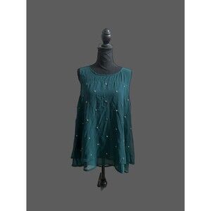 BOBEAU Top Size XL Green Sheer Sleeveless Embellishment